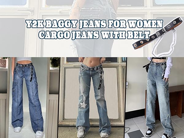 Cargo Pants Women Y2k Pants Baggy Jeans Trendy Preppy Clothes Grunge Clothes Cargo Jeans with Belt