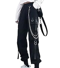 Gothic Pants with Chain Techwear Cargo Pants for Women Loose Street Rock Style Casual Goth Pants