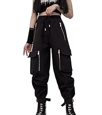 Gothic Pants with Chain Techwear Cargo Pants for Women Loose Street Rock Style Casual Goth Pants