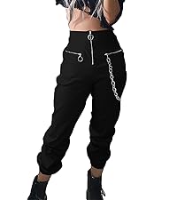 Gothic Pants with Chain Techwear Cargo Pants for Women Loose Street Rock Style Casual Goth Pants