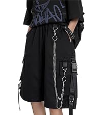 Cargo Shorts with Chain Gothic Clothes Harajuku Goth Pants Multi-Pocket Punk Korean Clothes