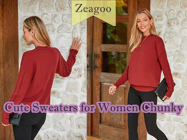 Zeagoo Women''s Oversized Fall Clothes 2023 Cute Sweaters Long Sleeve Solid Crewneck Cozy Lightweight