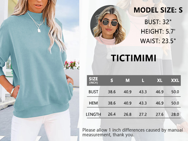 Women''s Casual Long Sleeves Sweatshirt Tops Mock Turtleneck