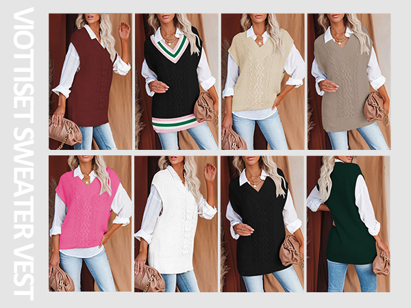 Cable Knit V Neck Tunic Sweater Vest Sleeveless Pullover Top