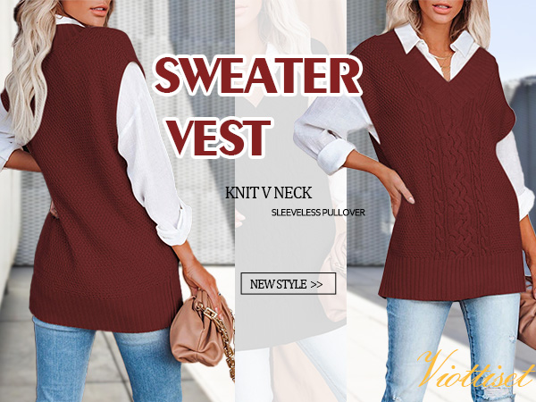 Cable Knit V Neck Tunic Sweater Vest Sleeveless Pullover Top