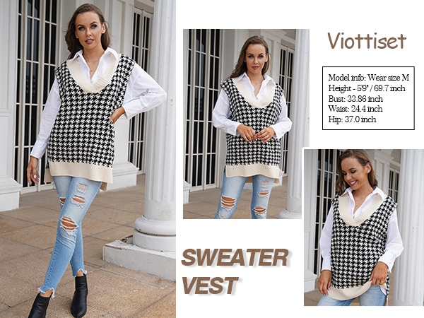 Oversized V Neck Knit Sweater Vest Tunic Sleeveless Pullover Top