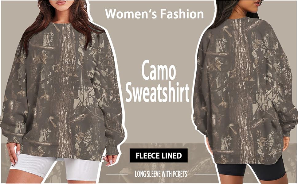 Oversized Camo Sweatshirt For Women Maple Leaf Print Graphic