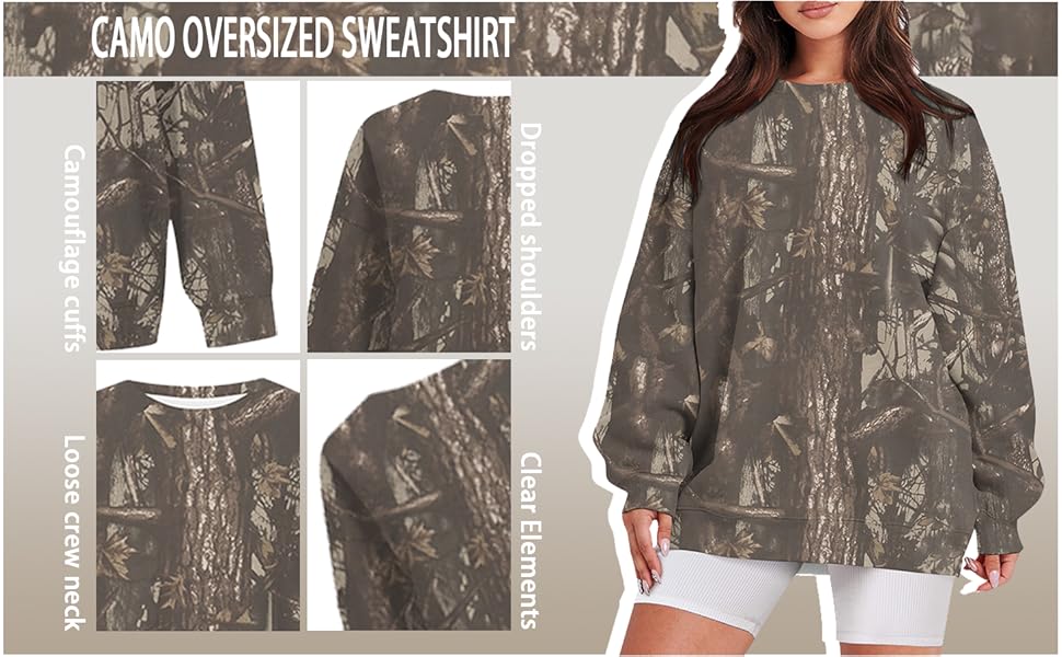 Features - - Crewneck Sweatshirts/ Loose Fit/Casual/Camo Long Sleeve