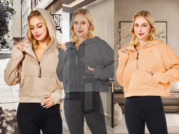 Workout Hoodies for Women Half Zip Fleece Lined Pullover Long Sleeve Crop Tops