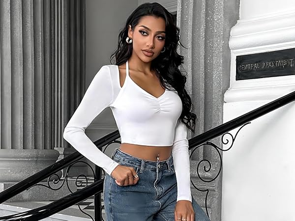 white crop tops for women