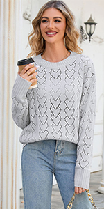 Women Hollow Out Cute Heart Knitted Sweaters Pullover