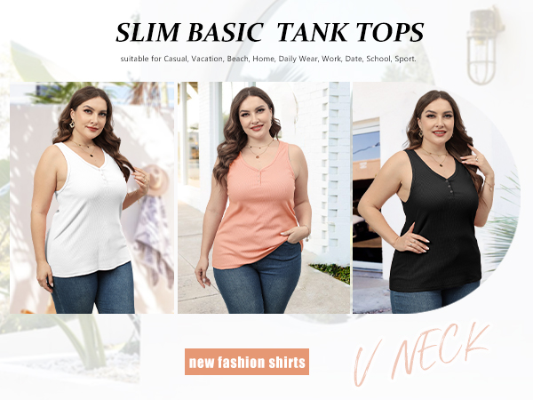 V Neck Slim Basic Tank Tops