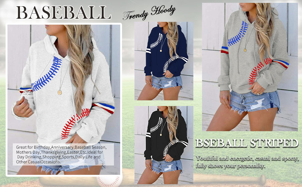 Baseball Sweatshirts for Women Long Sleeve Hoodie with Pocket Casual Pullover Tops