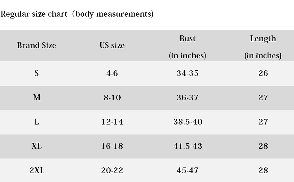 us regular size chart