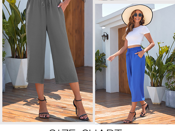 Womens High Waisted Wide Leg Drawstring Casual Loose Trousers with Pockets