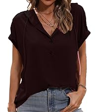 womens v neck short sleeve hoodies casual tops with buttons