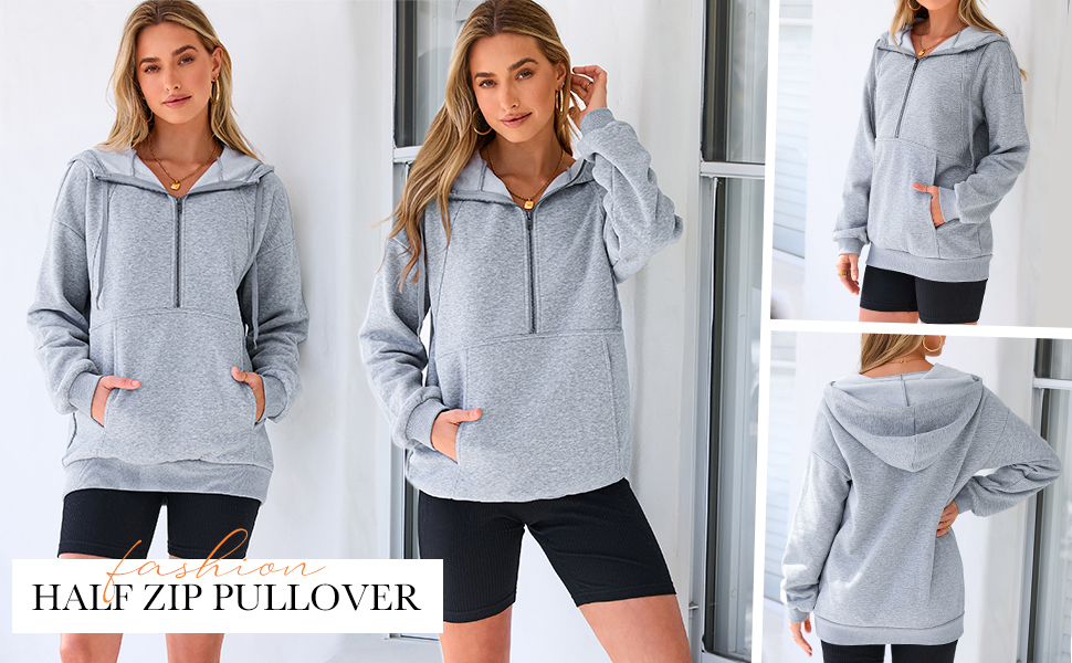 plain drawstring half zip up hoodies for women oversized zip up hoodie fall sweatshirts for women