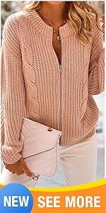 Women''s Chunky Knit Open Front Sweater Long Sleeve Zipper Loose Short Cardigan Outerwear Coats