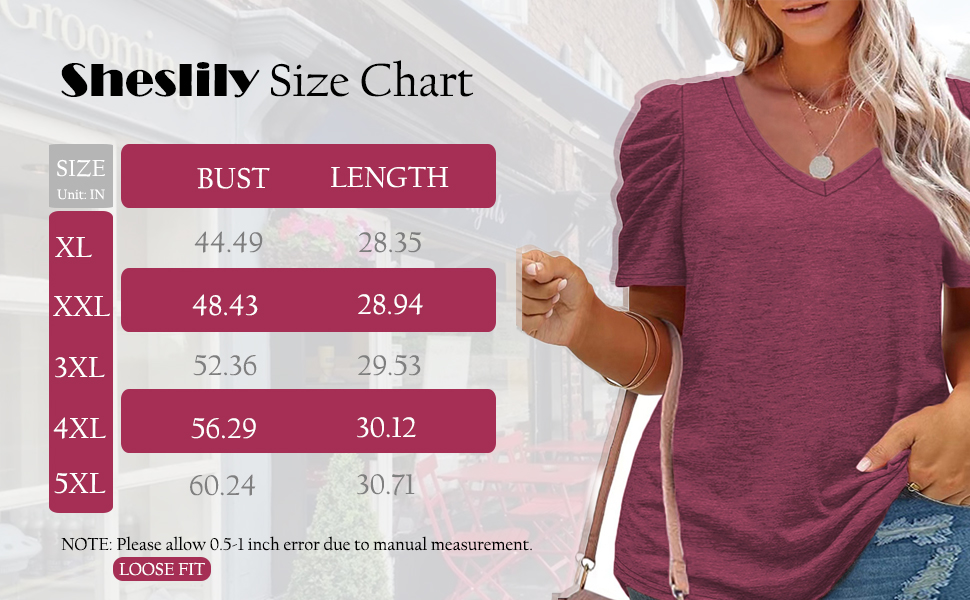 Sheslily plus size tops size chart