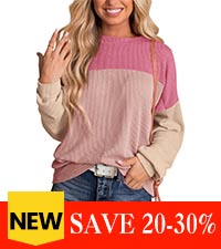 long sleeve shirts for women 2024 fall tops knitted blouses color block crew neck sweatshirts women