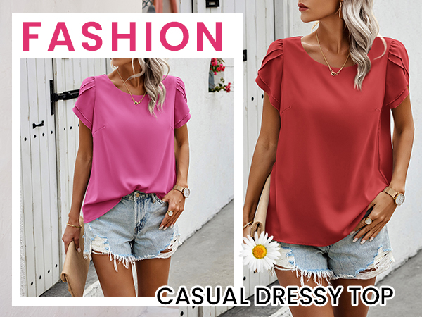 womens summer tops short sleeve shirts for women casual dressy tops spring crew neck womens blouses