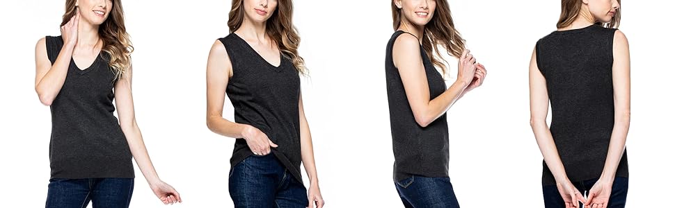 Women''s Solid Basic V-Neck Sleeveless Soft Stretch Pullover Sweater Vest Top