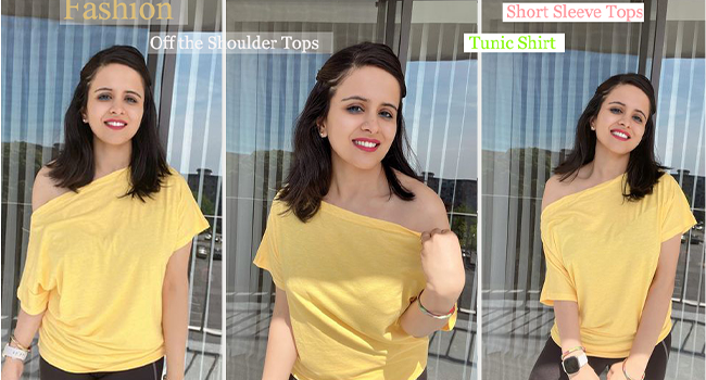 yellow t shirts off the shoulder shirt for women