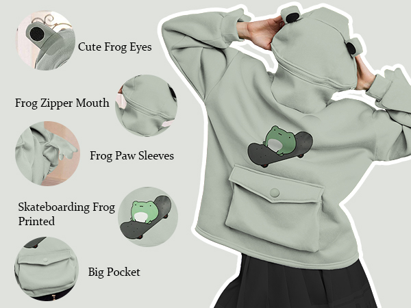 Frog on Skateboarding Hoodie 