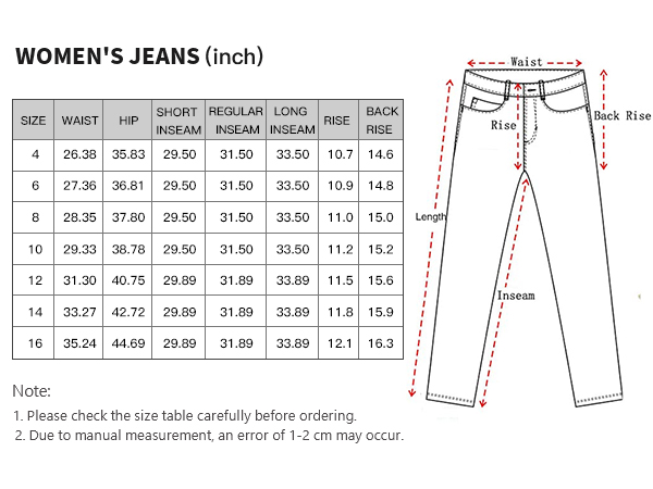 jeans size chart