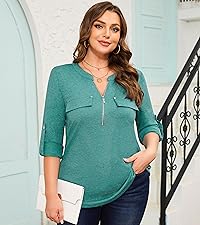 3/4 length sleeve womens tops plus size