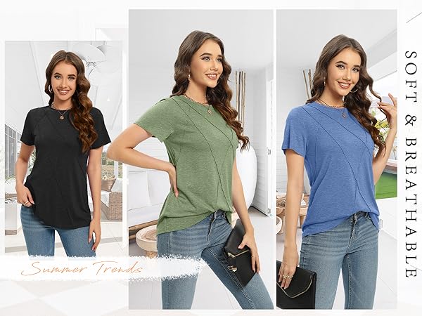 GOUCEHN Womens Summer Tops Dressy Casual Shirts Short Sleeve Crew Neck Blouse Trendy Pleated T-Shirt