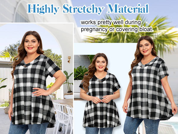 Plus Size Short Sleeve V Neck Button Basic Tunic Tops 