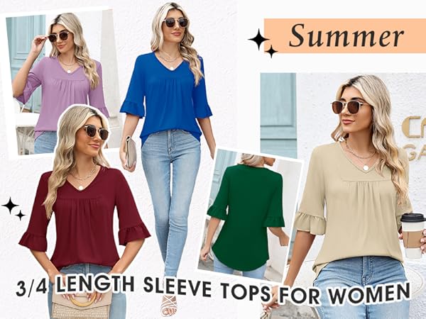 3/4 length sleeve tops for women