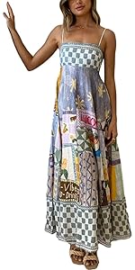 Women Spaghetti Strap Graffiti Maxi Dress