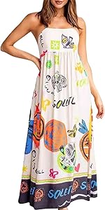 Women Spaghetti Strap Graffiti Maxi Dress