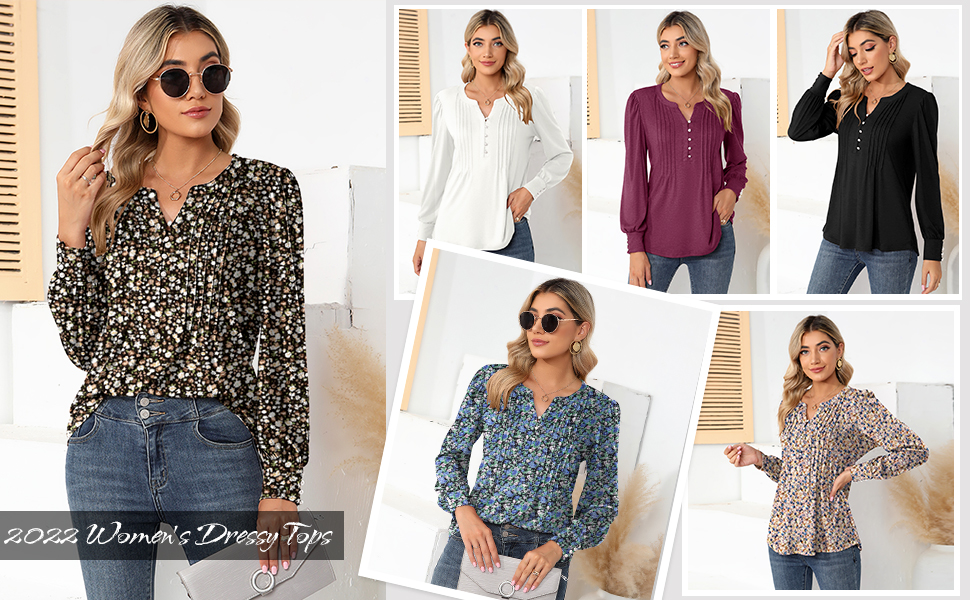 Dressy Tunic Top V Neck Button Office Wear Fall Winter