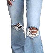 Bell Bottom Jeans for Women Ripped High Waisted Jeans Classic Flared Pants Retro Destroyed Pants