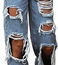 Jeans for Women Trendy Ripped Distressed Jeans Boyfriend Wide Leg Jeans Leisure High Waisted Jeans