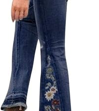 Bell Bottom Jeans Women Floral Embroidered Jeans Stretch Flare Jean Plus Size Bell Bottoms