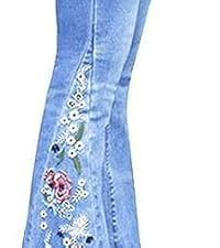 Women Floral Embroidered Jeans Stretch Flare Jean Plus Size Bell Bottoms Y2k Wide Leg Denim Pants