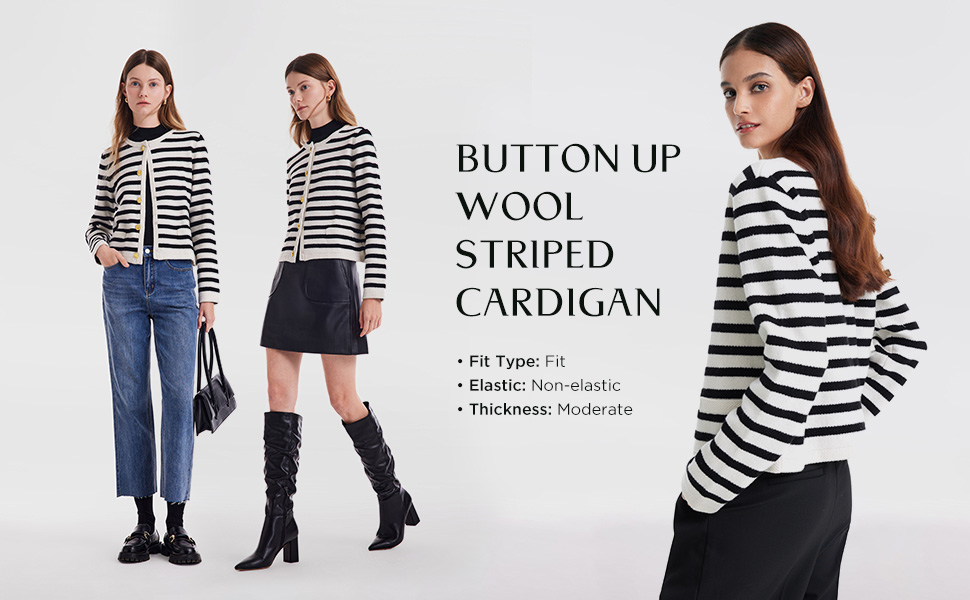 Button Up Wool Striped Cardigan Sweater