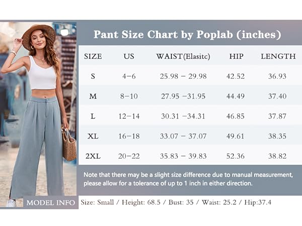 Poplab Wide Leg Elastic High Waistband Loose Fit Lounge Capri Palazzo Trousers with Pockets