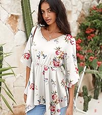 Floral Print Peplum Tops for Women, V-neck 3/4 Bell Sleeve