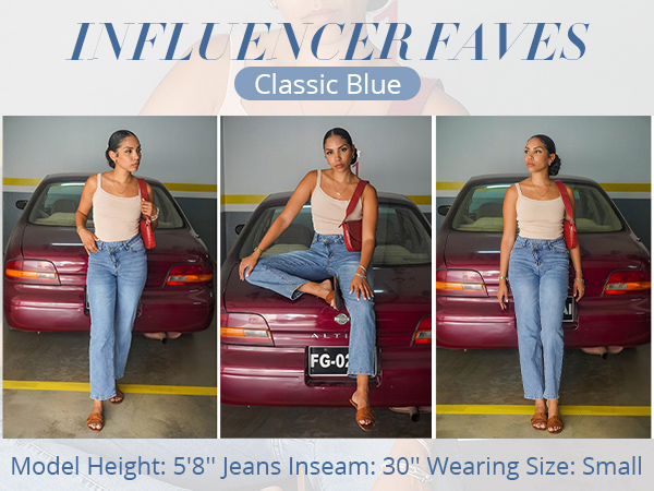 Crossover Jeans for Women Trendy High Waisted Slough Straight Leg Baggy Jeans Stretchy Denim Pants