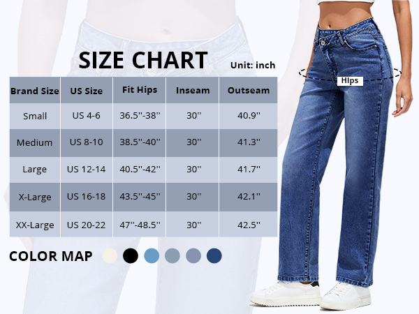 Crossover Jeans for Women Trendy High Waisted Slough Straight Leg Baggy Jeans Stretchy Denim Pants