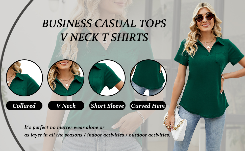 black polo shirts womens collared shirt white short sleeve business casual tops v neck