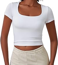 Women''s Square Neck Short Sleeve Crop Tops 