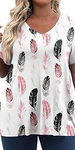 Plus Size Tops for Women Summer Trendy Shirts Short Sleeve V Neck Tunics