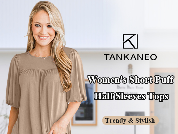 Tankaneo Women''s Short Puff Half Sleeves Tops