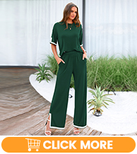 womens summer two piece lounge set short sleeve crewneck tops wide leg long pants set tracksuits